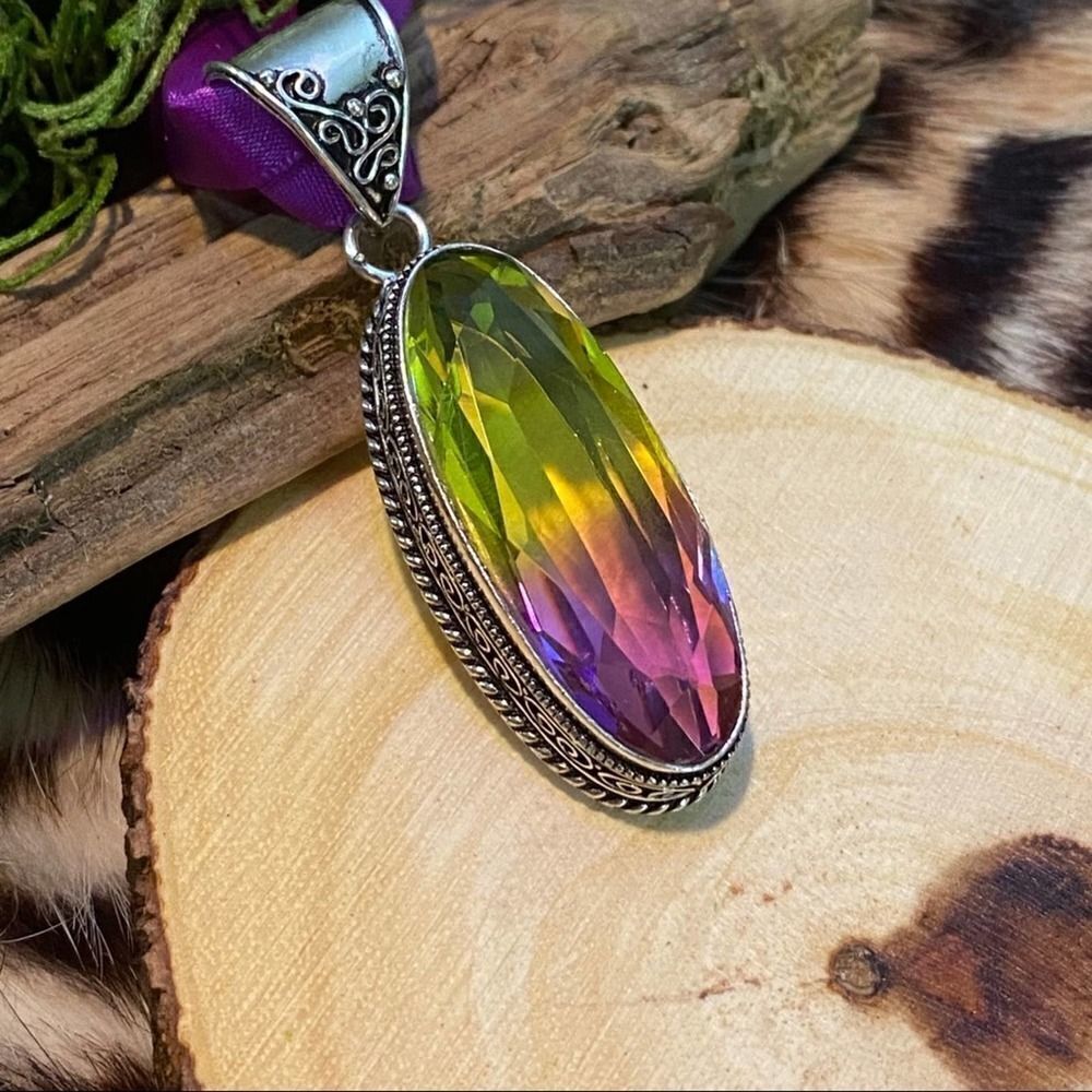Bi-Color Tourmaline Green Purple Sterling Silver Pendant